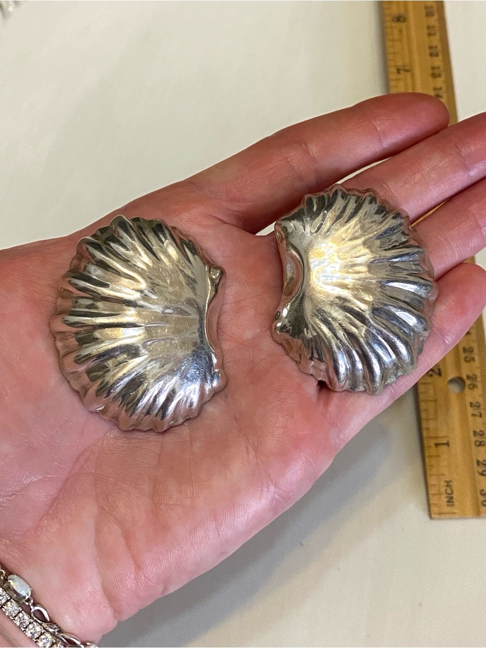 Vintage Sterling Silver Taxco MEE 925 Mexico Shell Clip-on Earrings